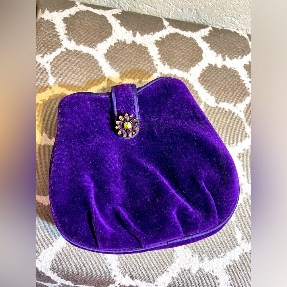 Velvet clutch- small, unique shape with lovely closure 7 in. wide, 6 in.tall